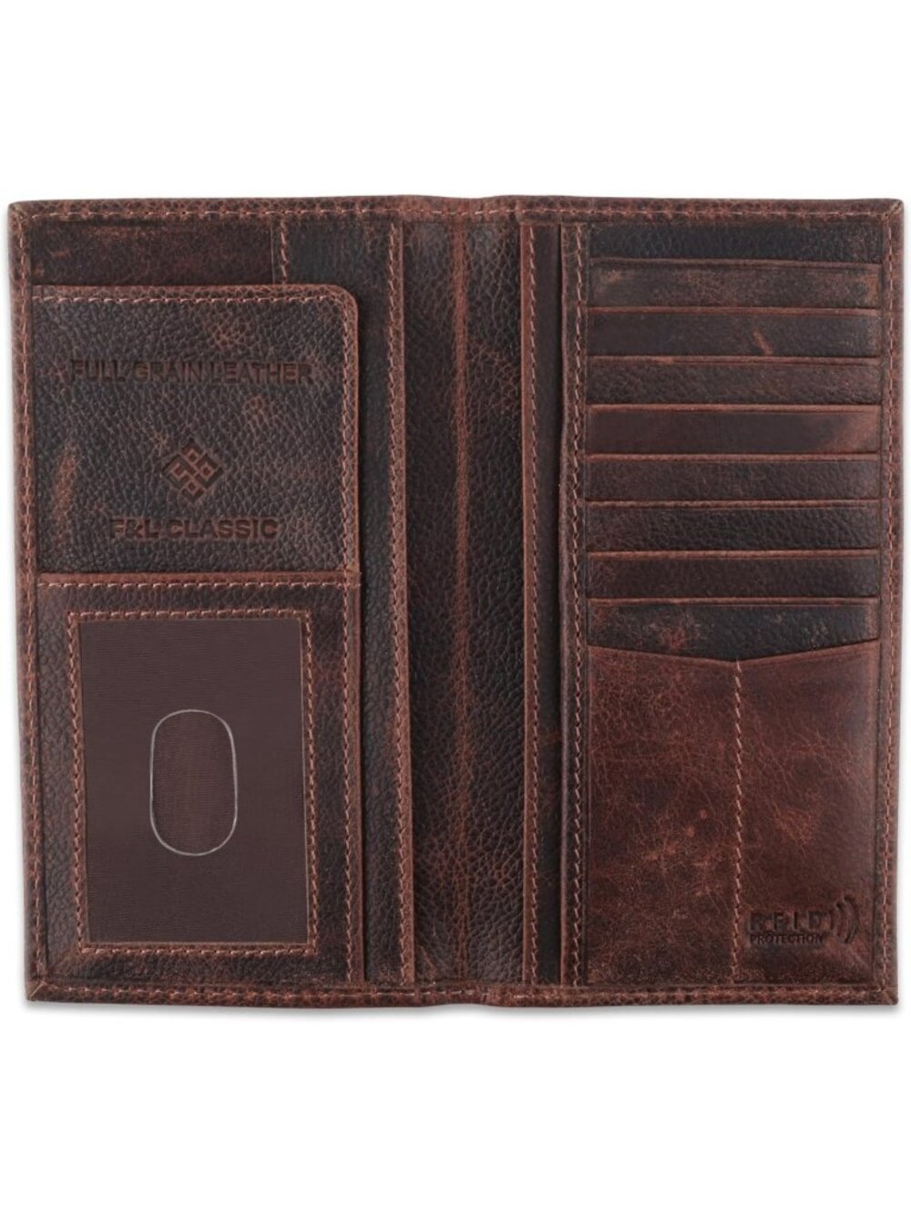Vintage Genuine Leather RFID Bifold Wallet for Men - Classic Long Checkbook